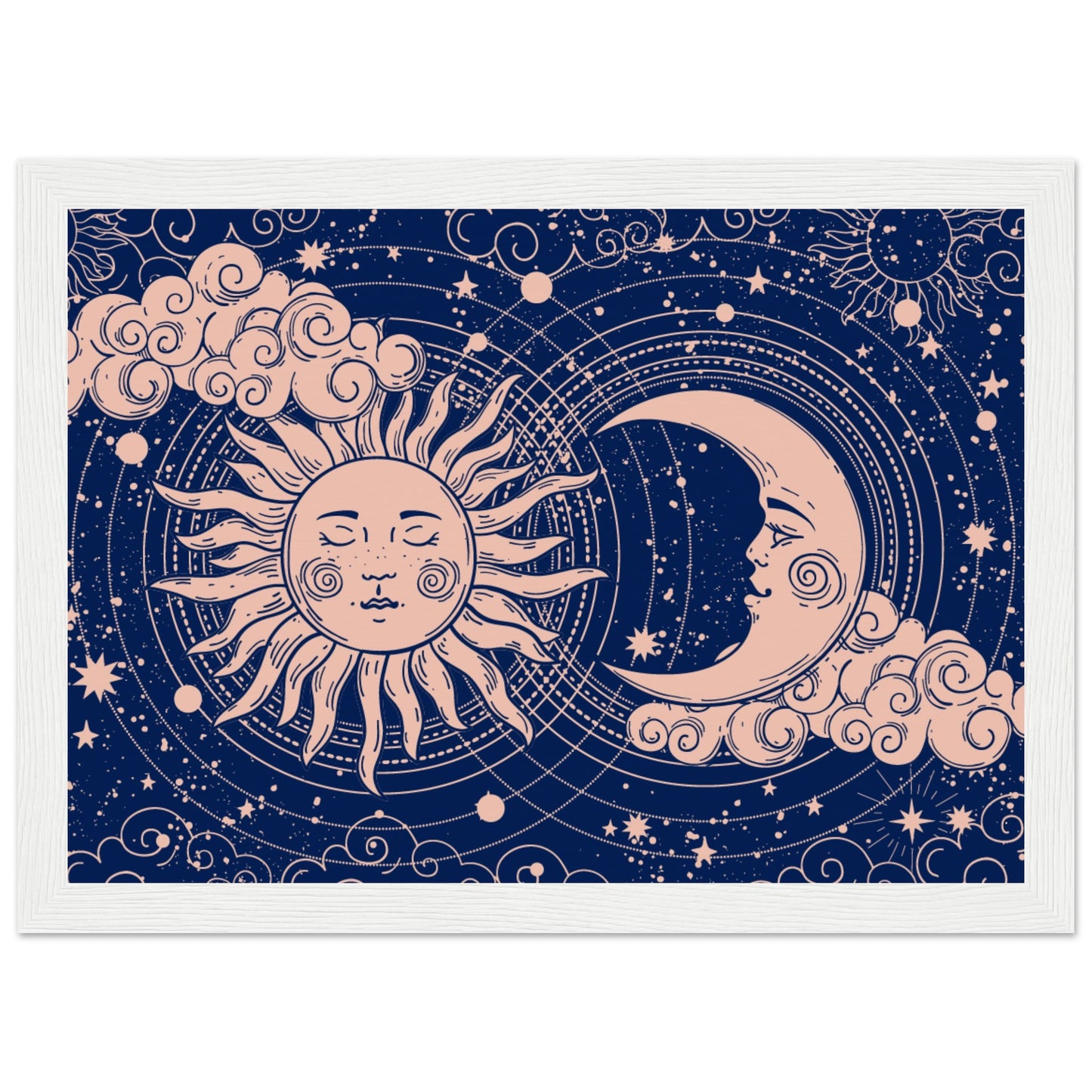 Crescent moon and sun