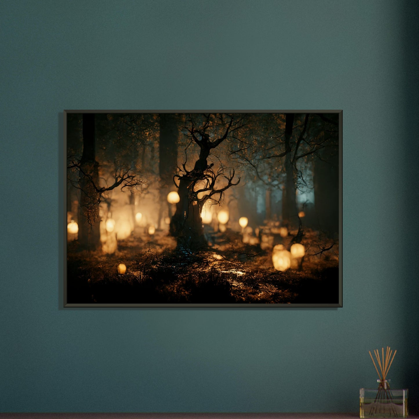 Bioluminescence in forest at night