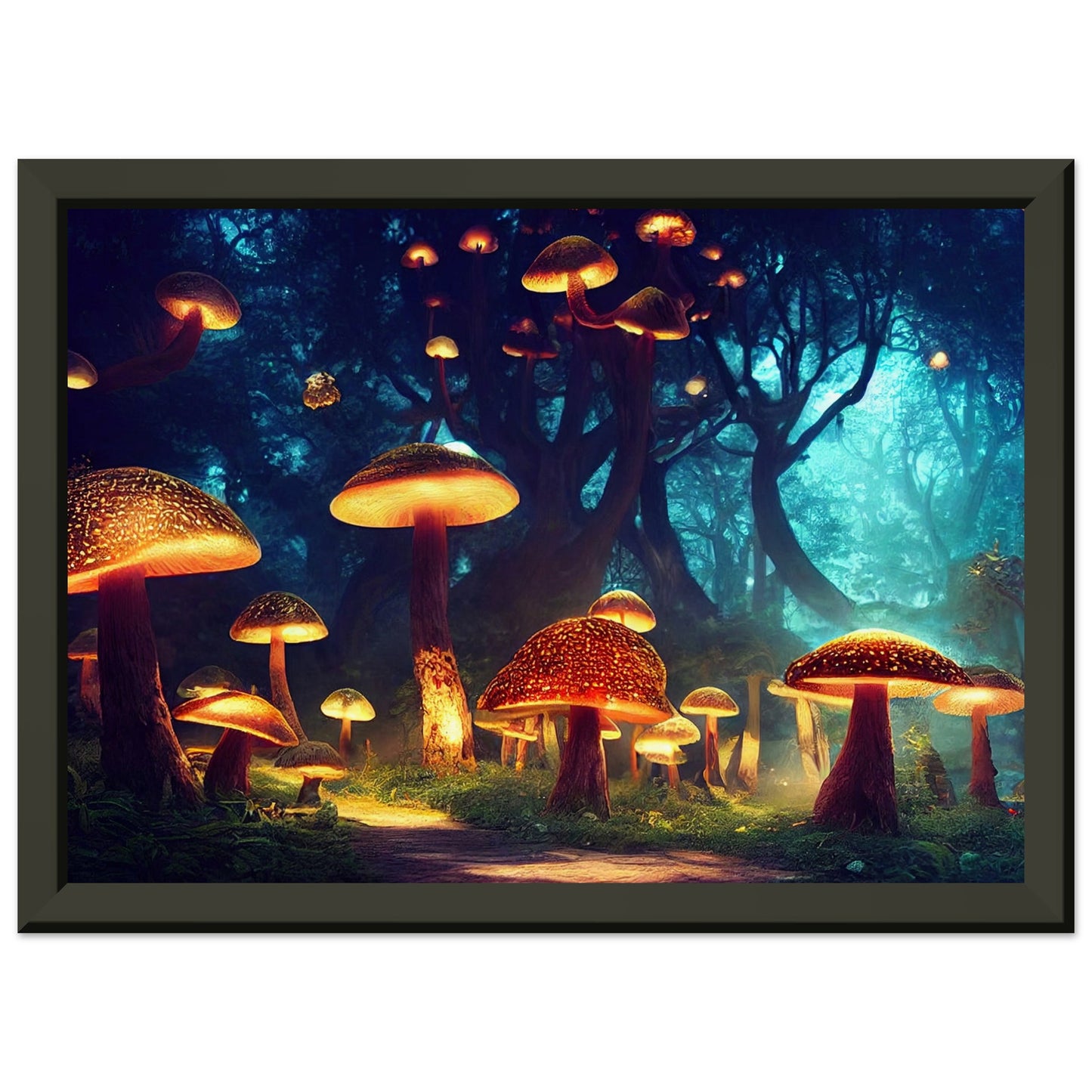 Bioluminescence mushrooms in forest at night