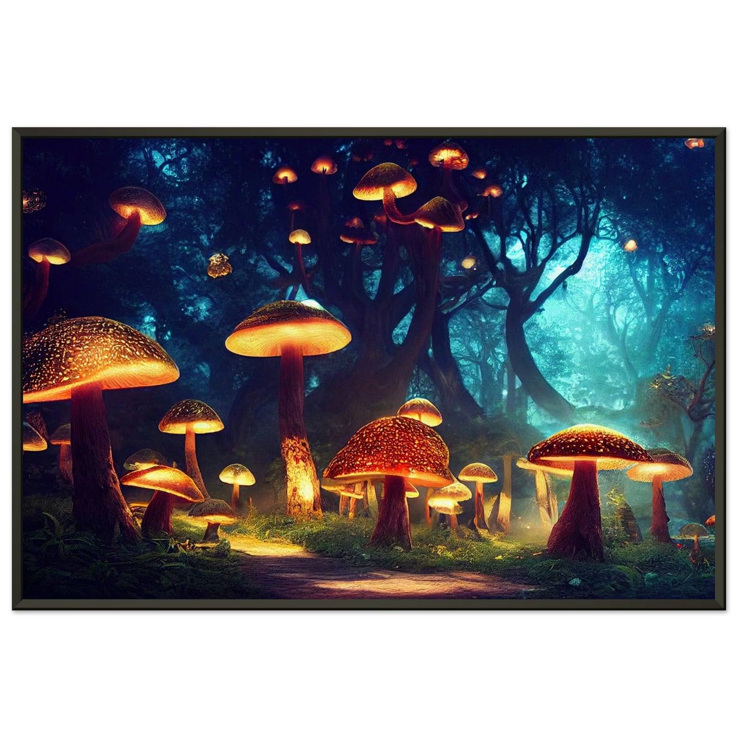 Bioluminescence mushrooms in forest at night
