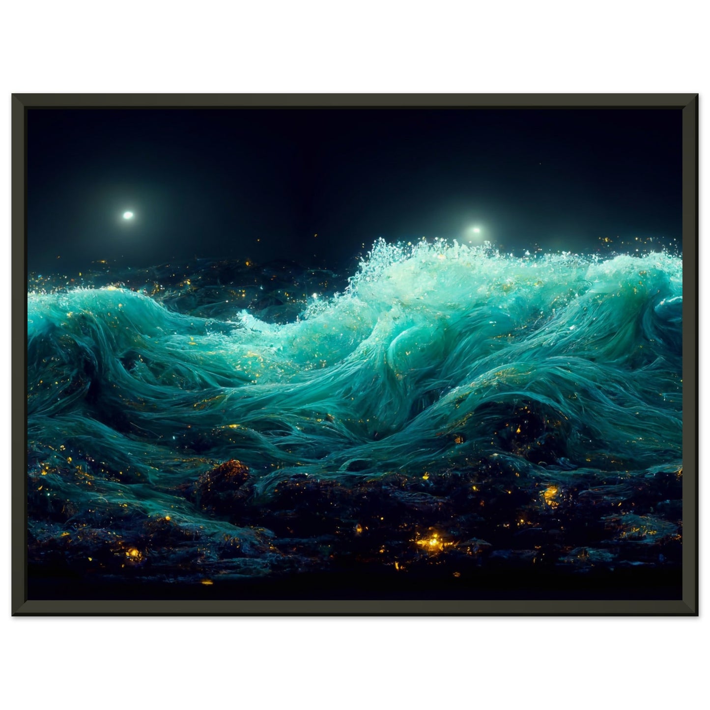 Ocean night landscape, sea starry dark waves