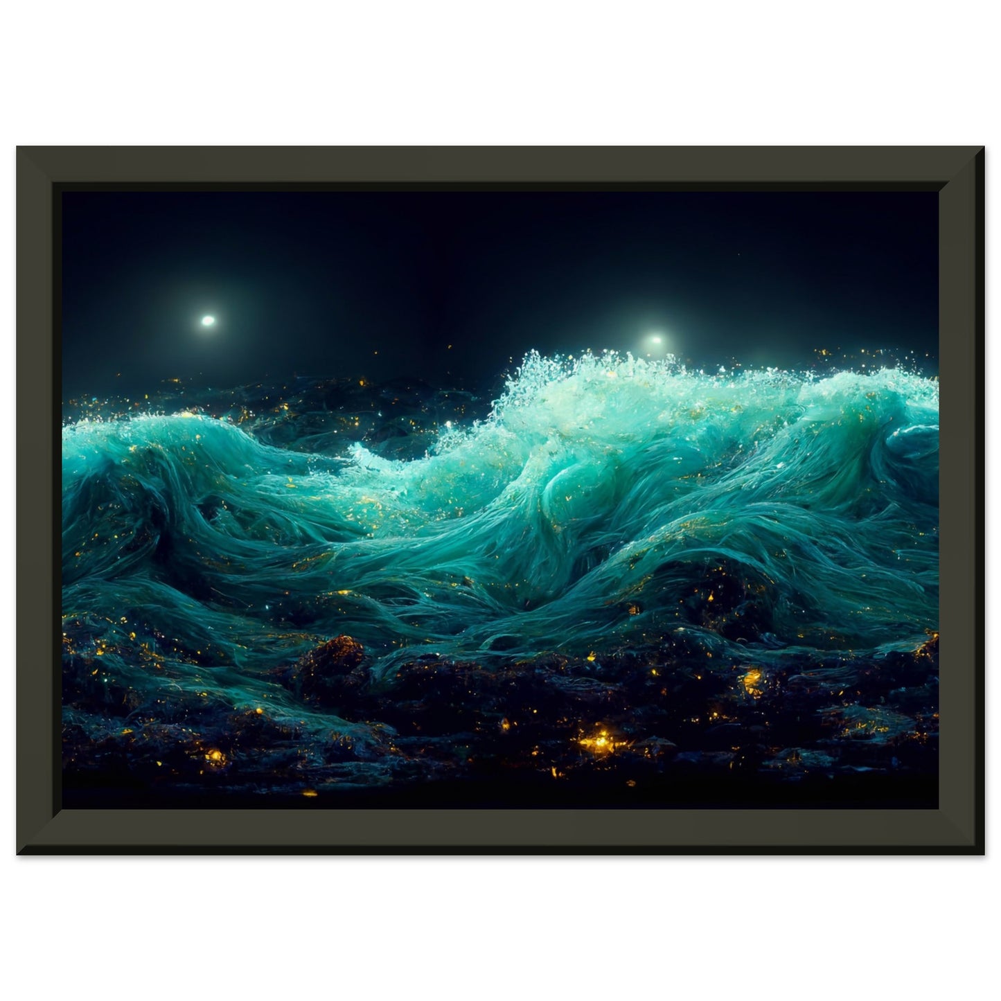Ocean night landscape, sea starry dark waves