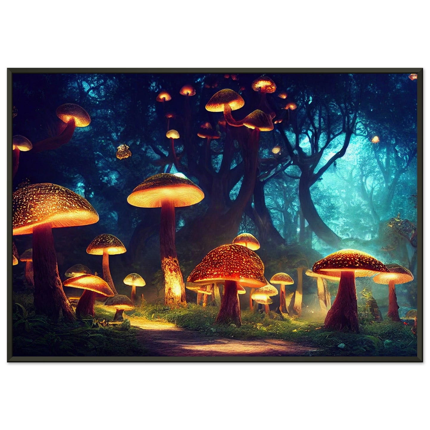 Bioluminescence mushrooms in forest at night