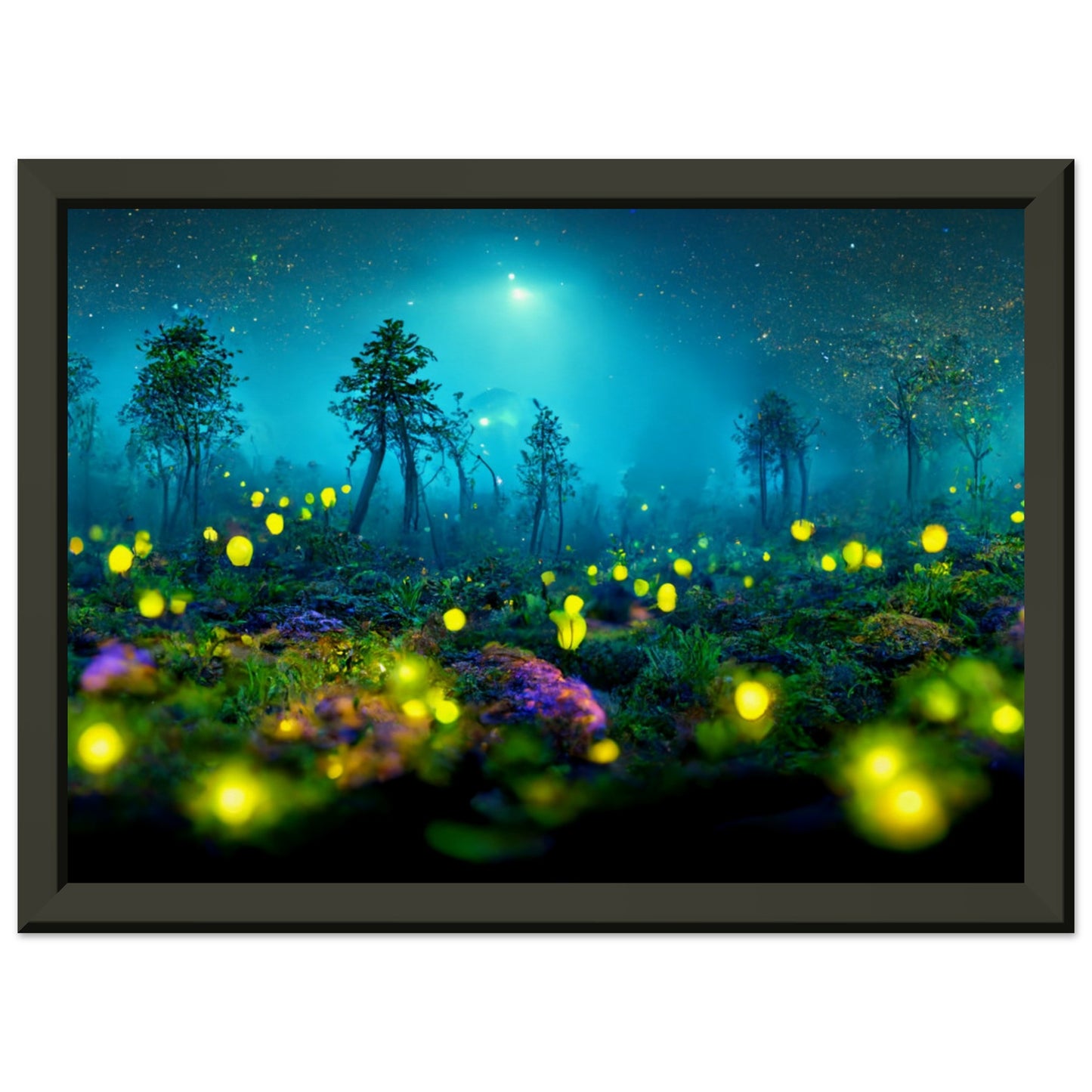 Bioluminescence in forest at night