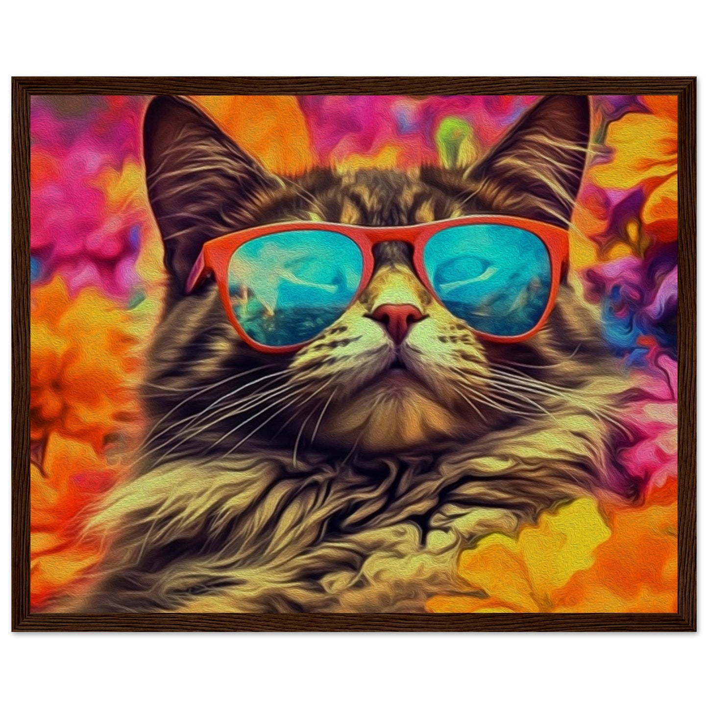 Cat in Summer Tropical Flowers