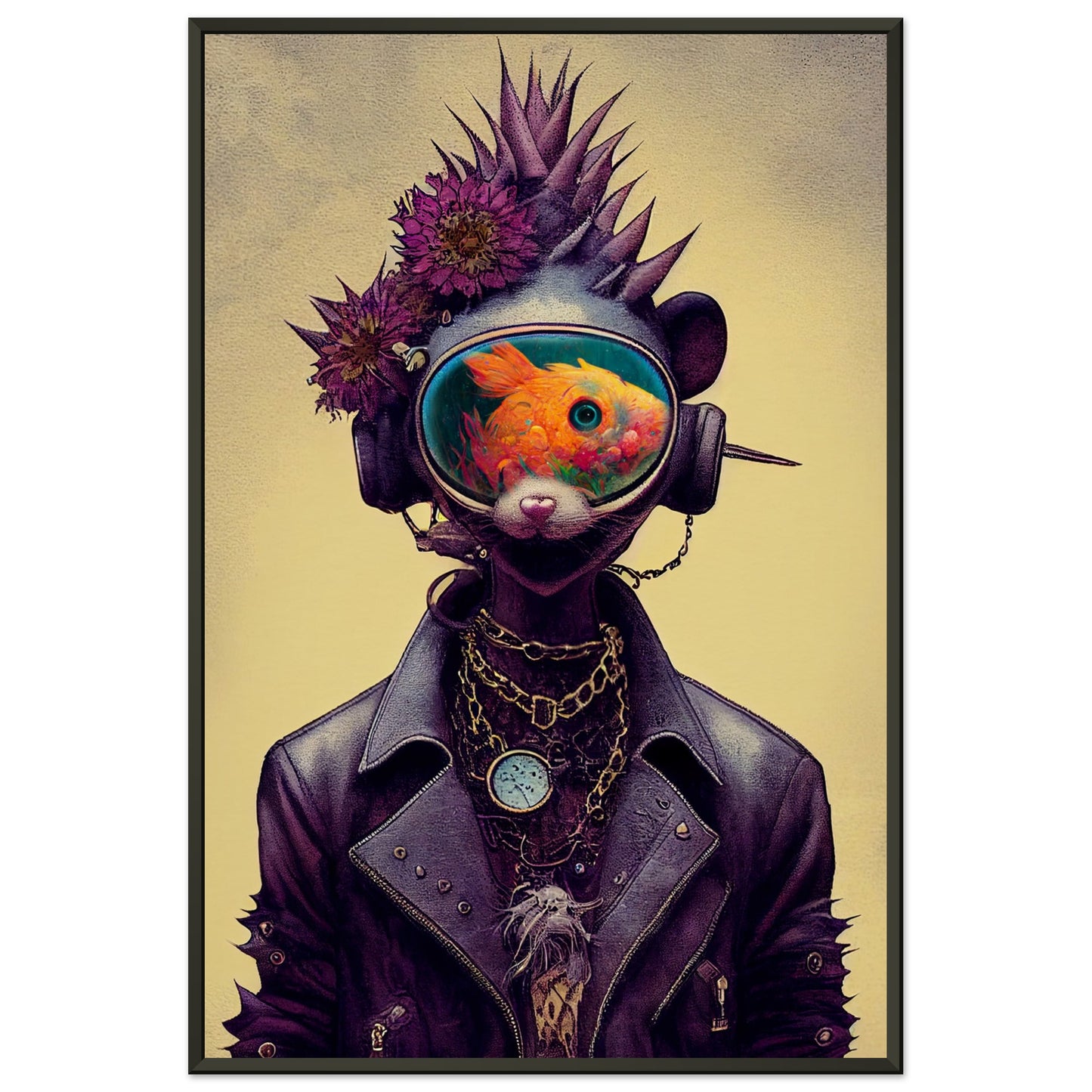 Anthropomorphic flower-punk cat-fish creature