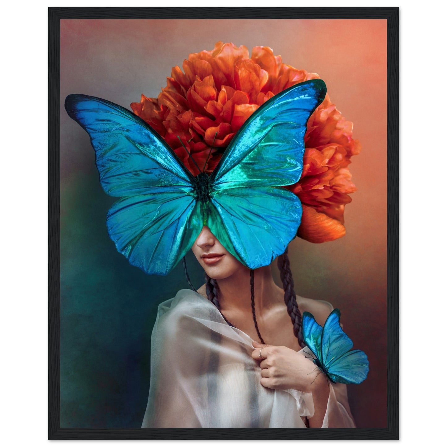 Portrait of a woman with butterflies