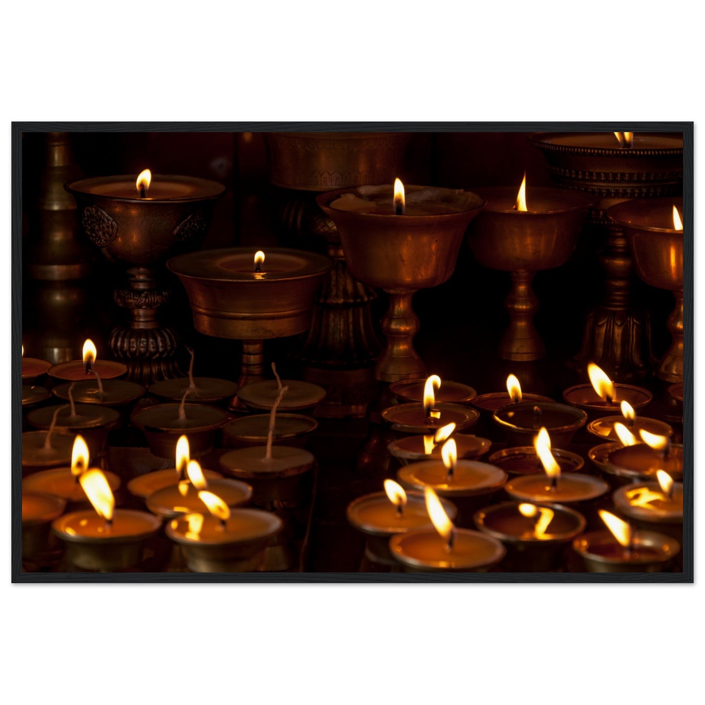 Lit candles at the monkey temple of Kathmandu