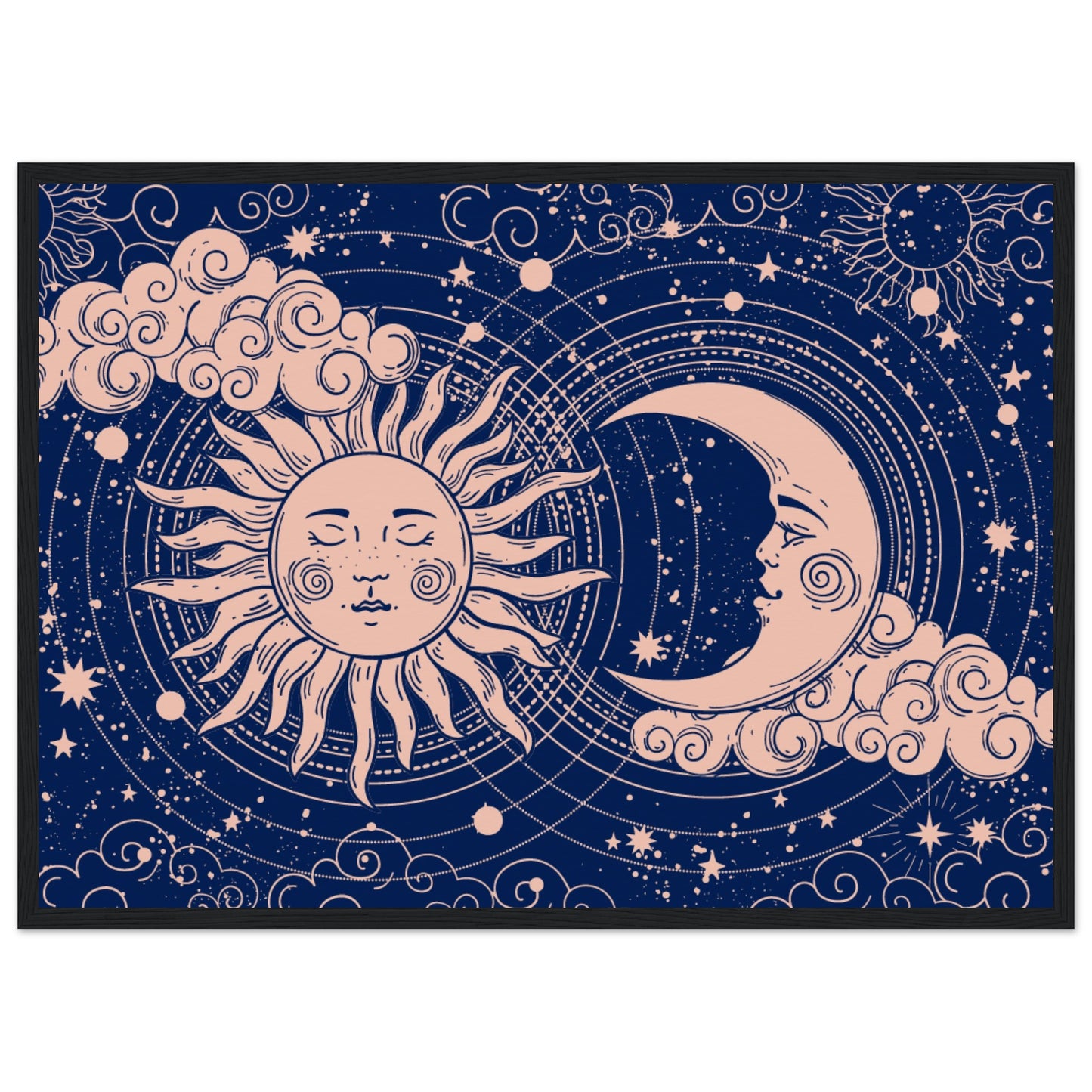 Crescent moon and sun