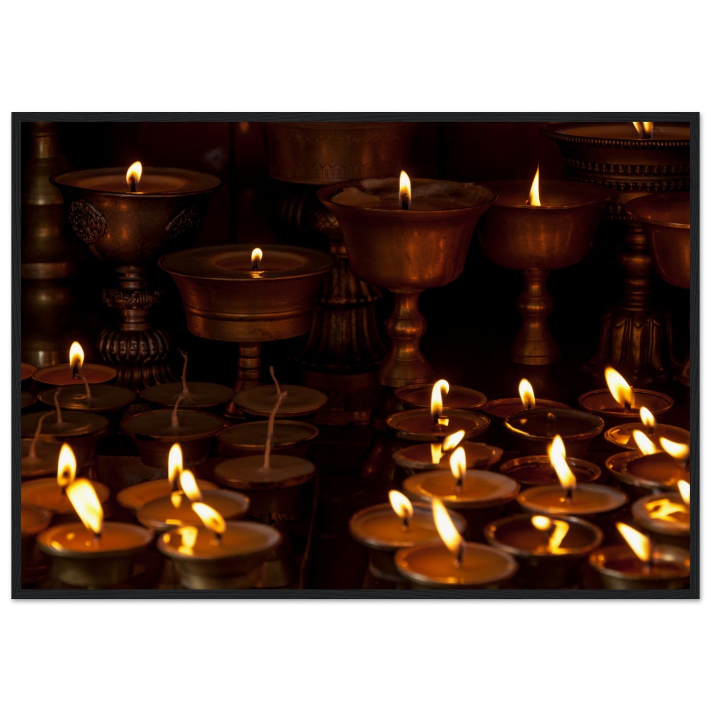 Lit candles at the monkey temple of Kathmandu