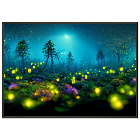 Bioluminescence in forest at night
