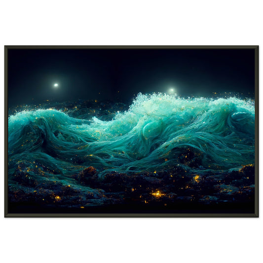 Ocean night landscape, sea starry dark waves