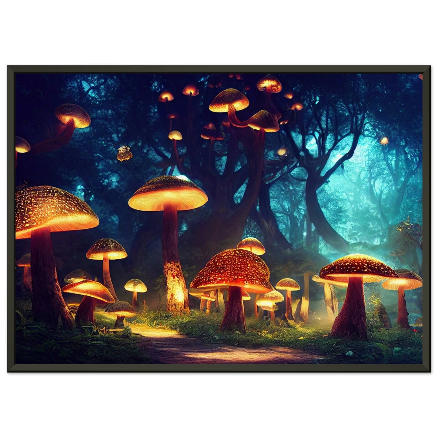 Bioluminescence mushrooms in forest at night