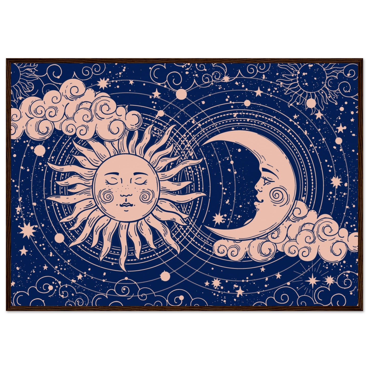 Crescent moon and sun