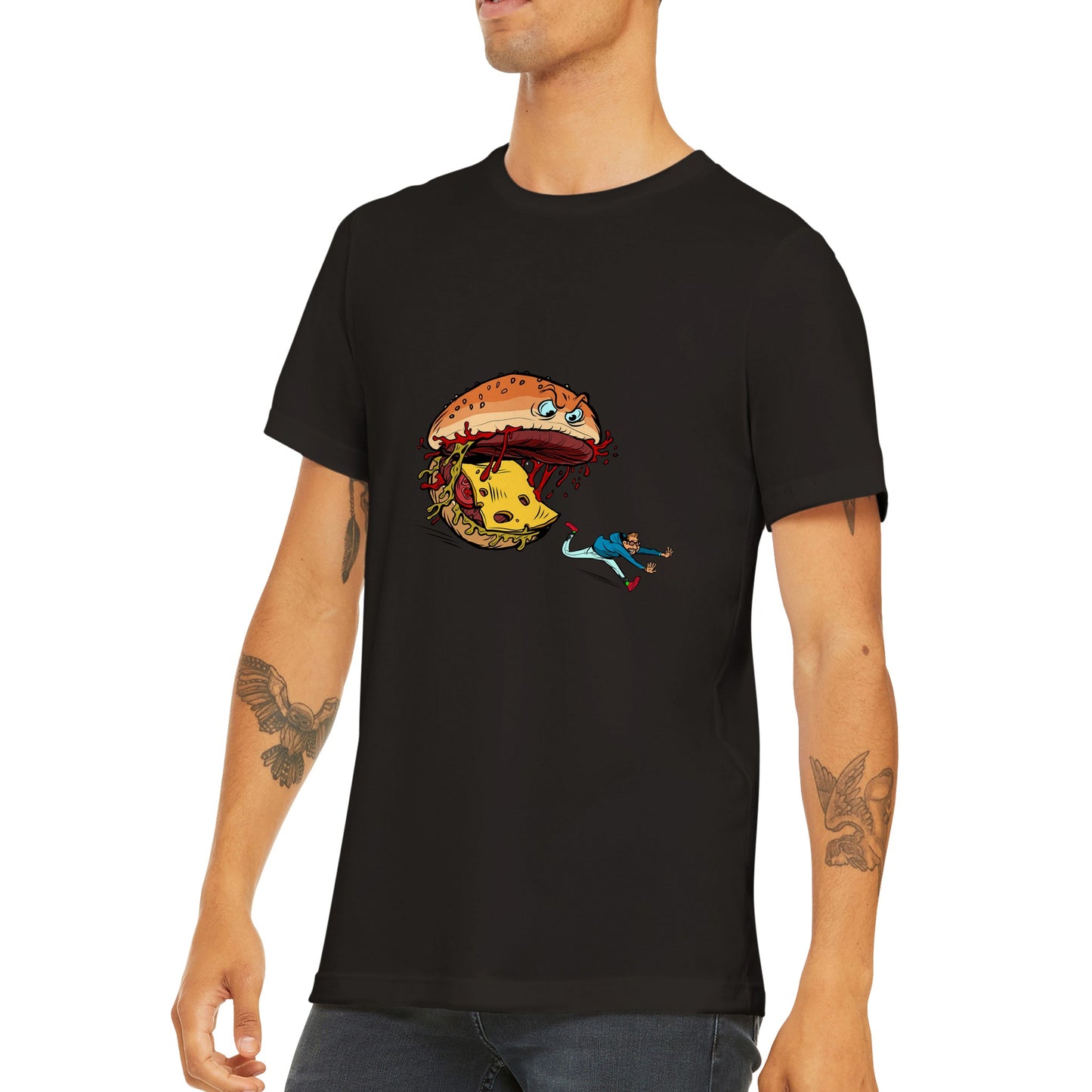 Monster Burger chasing man T-shirt