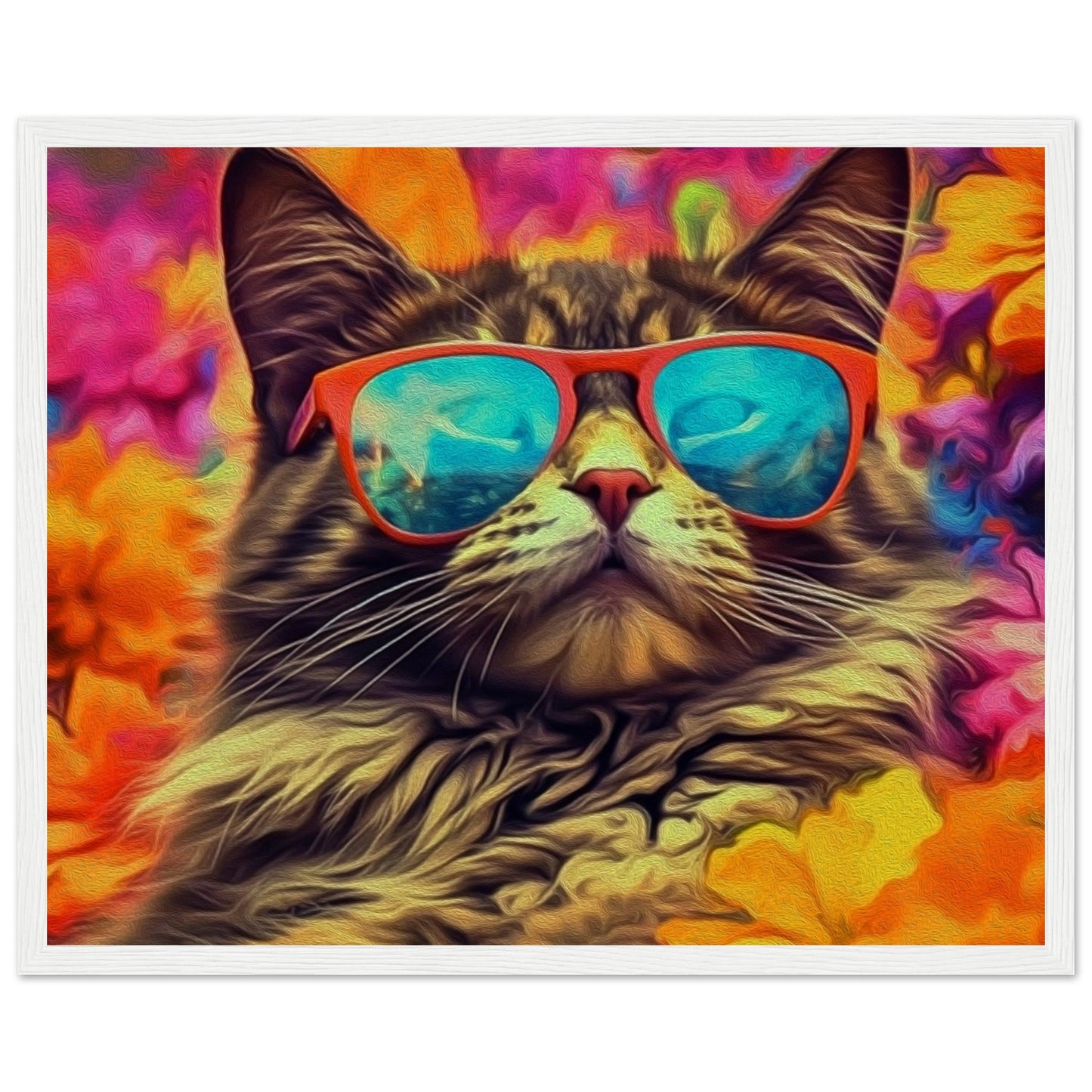 Cat in Summer Tropical Flowers