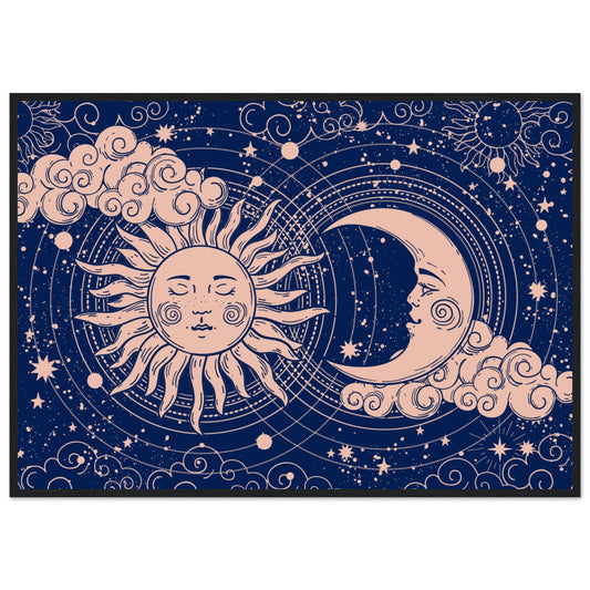 Crescent moon and sun